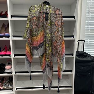 BCBG Colorful Patterned Kimono with Tassels